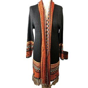 NWT Southwest Aztec Women's S/M Cardigan Fringed Sweater Black Orange Boutique